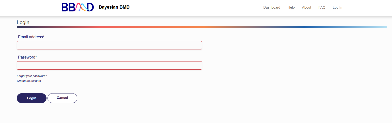 Login page of the BBMD System